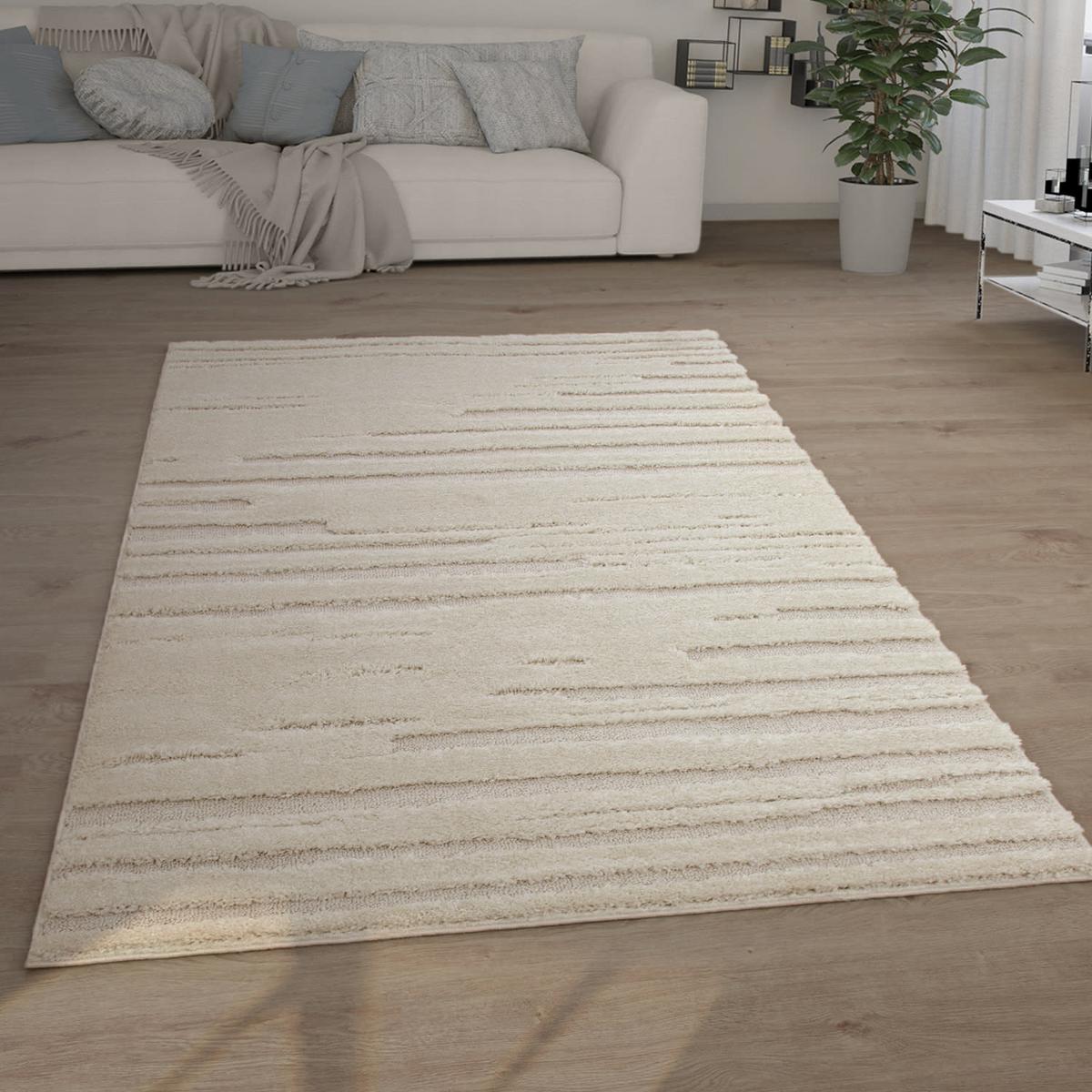HOCHFLORTEPPICH, mit Struktur, Creme, 120 x 160 cm - Beige, Textil (120/160cm) - KADIMA DESIGN