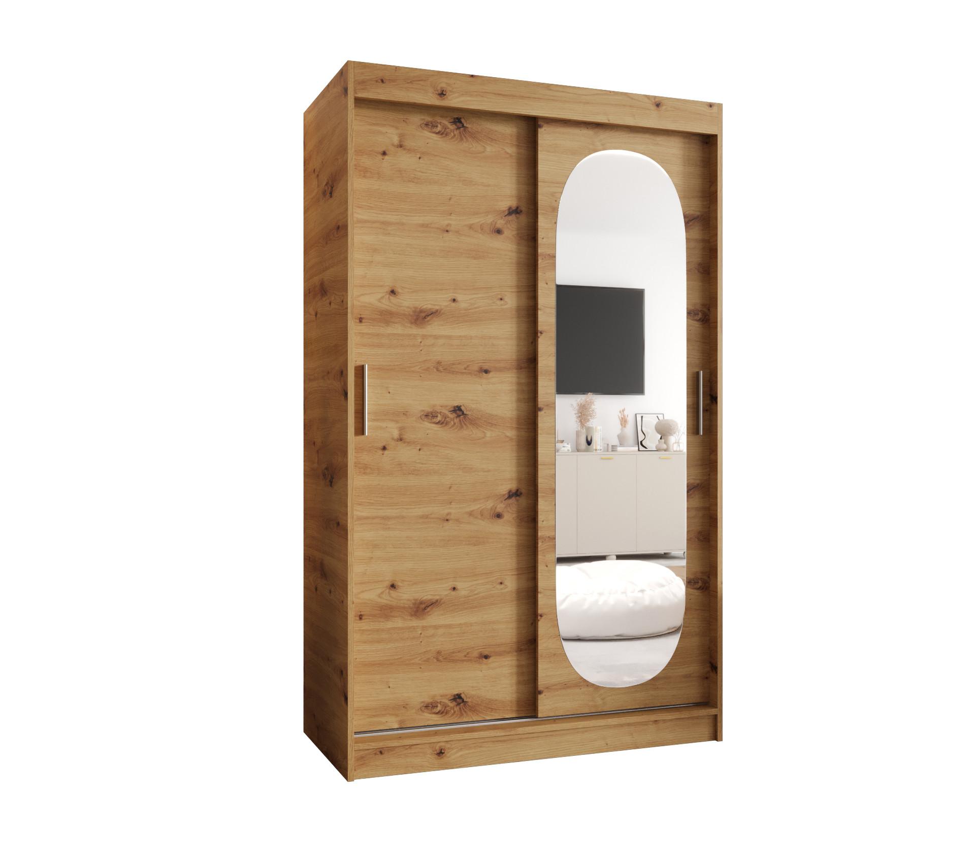 SCHIEBETÜRENSCHRANK mit Spiegel ROYAL 200/120/62 2-türig - Silberfarben/Eiche Artisan, Holz (120/62/120cm) - MÖBEL KRYSPOL