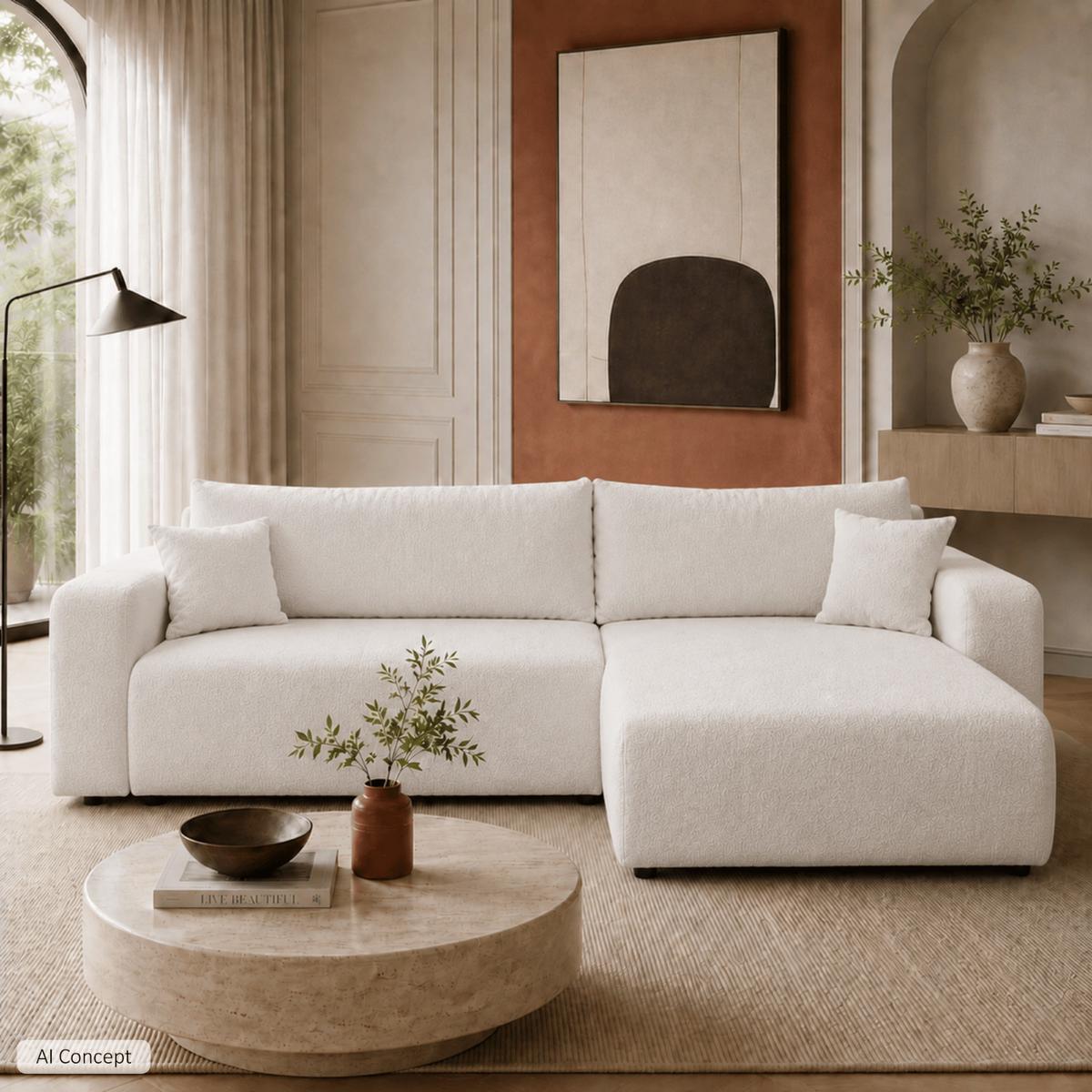 ECKSOFA VESPO XL mit Schlaffunktion und Bettzeugkasten - Ecru, Textil (267/143cm) - Lookway