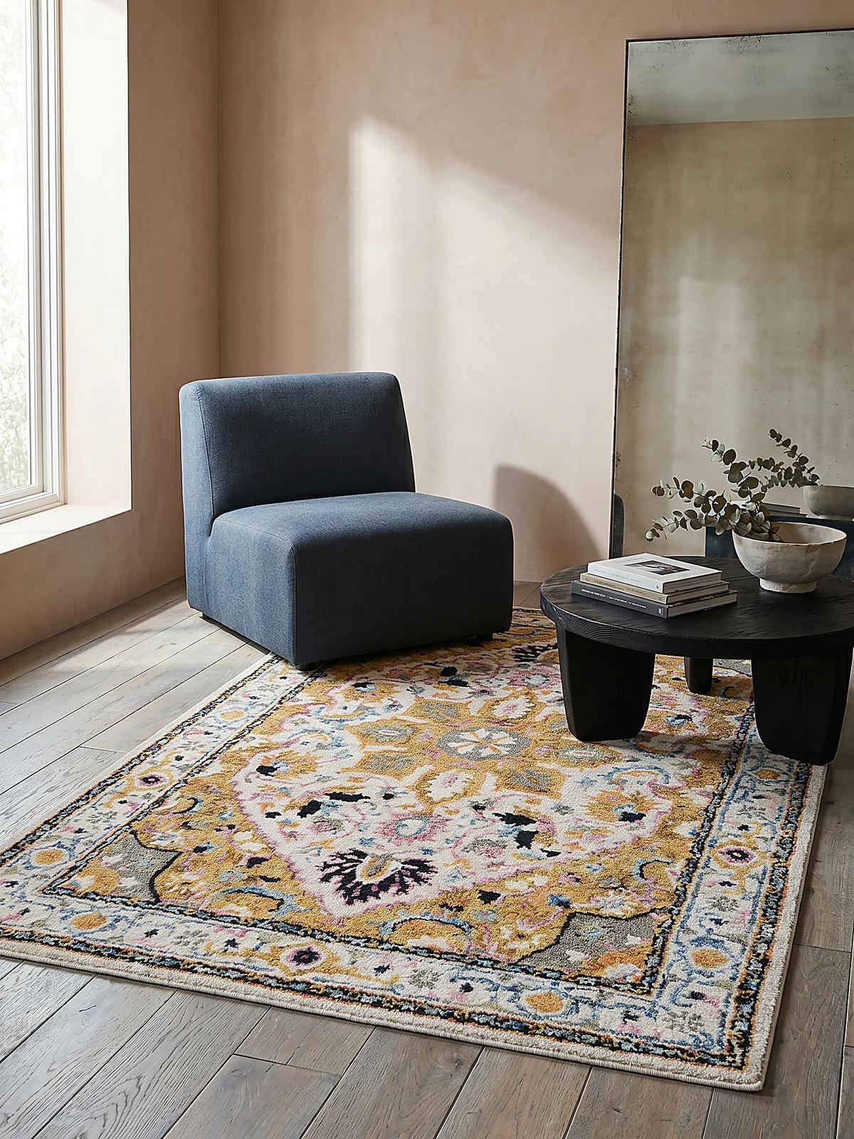 WOLLTEPPICH SOAR, klassisch-floral, Gelb-Grau, 120 x 170 cm - Gelb, Textil (120/170cm) - KADIMA DESIGN