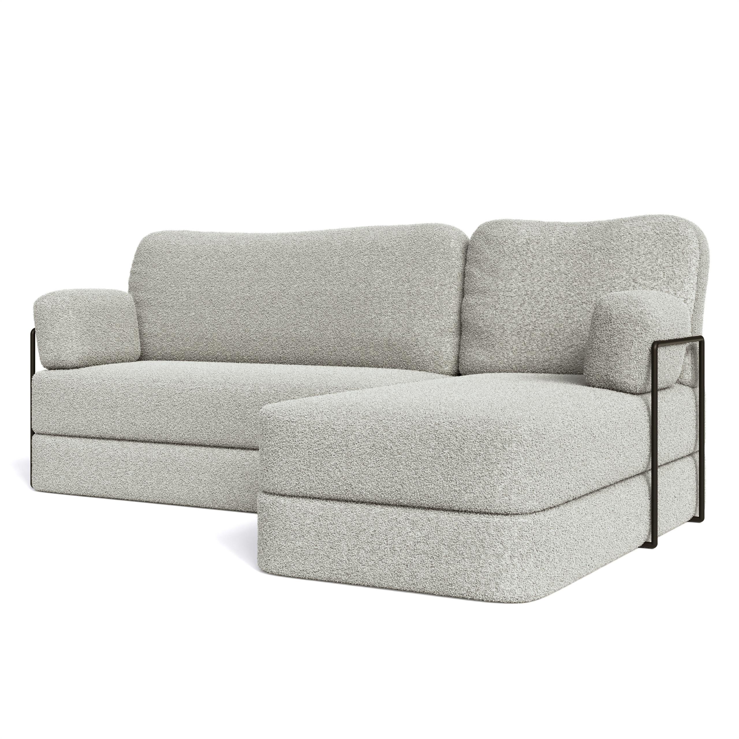 ECKSOFA SABI modulares Boneless Sofa mit Schlaffunktion Hellgrau Boucle-Stoff - Hellgrau, Textil (200/120cm) - MASSENO