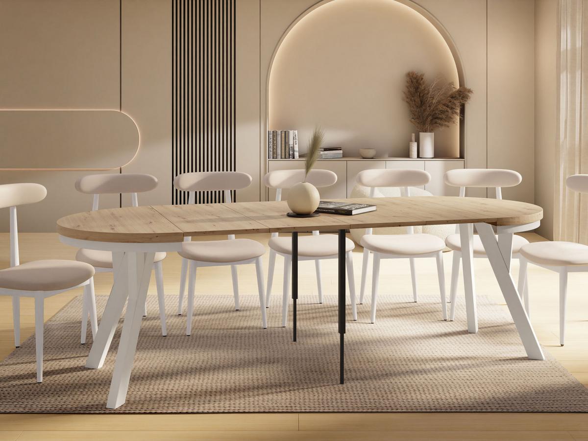ESSTISCH Vero Neo Weiß rund ausziehbar verlängerbar, Eiche Artisan Hellbraun 100-300/100/77 cm - Eiche Artisan/Weiß, Holz/Holzwerkstoff (100/300/77cm) - WFL GROUP