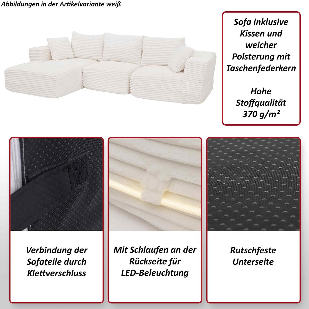 SOFA-GARNITUR Hellgrau - Hellgrau, Textil (276/58/154cm) - MCW