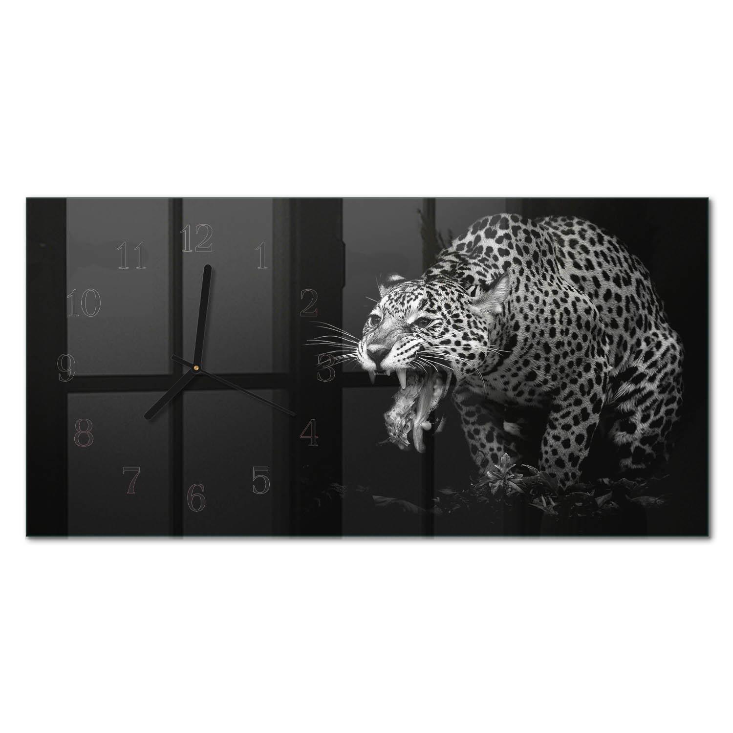 WANDUHR aus Glas 60x30 cm - Jaguar - Schwarz, Glas (60/30/0.4cm) - TULUP
