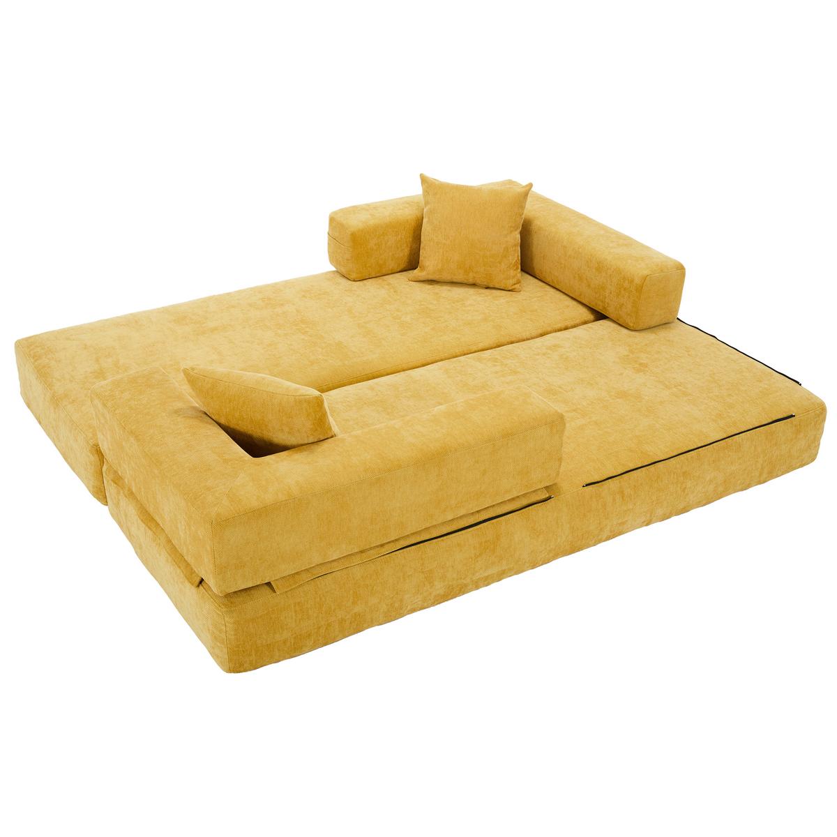 SCHLAFSOFA Modulares Chenille Block-Sofa DIY Kombinierbar mit Seitentaschen & Rutschfest - Dunkelgelb, Textil (198/60/79cm) - Urban Meuble