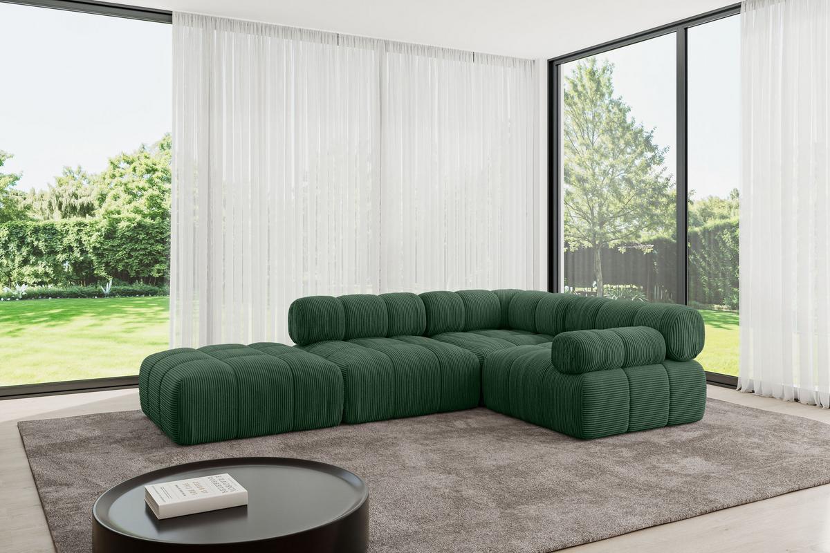 ECKSOFA modulares Sofa Felto-L1 - 285x190x70 cm Grün Cord - Grün, Holzwerkstoff/Textil (285/190cm) - ALTDECOR
