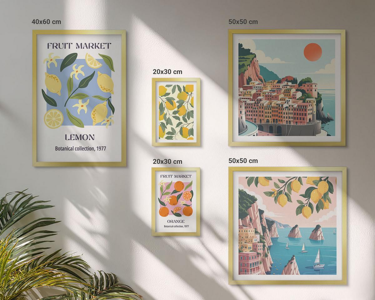 BILDER SET 5er Set - 50x50 cm & 20x30 cm & 40x60 cm Goldrahmen - Italienische Zitronenurlaube Capri - Goldfarben, Kunststoff (40/60cm) - TULUP