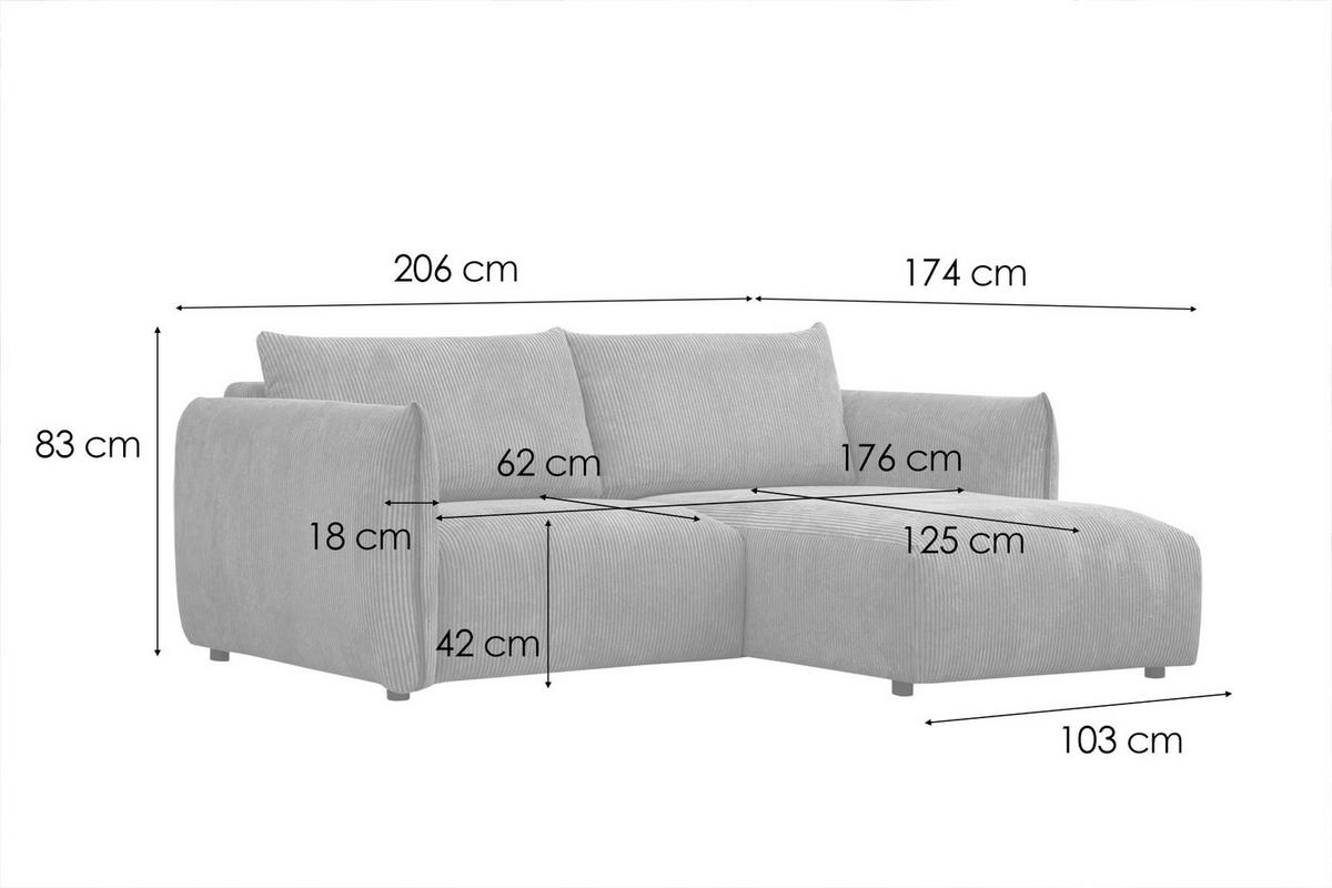 ECKSOFA TAUER 3-Sitzer, honig - Schwarz/Honig, Holzwerkstoff/Kunststoff (206/173cm) - Wozimo
