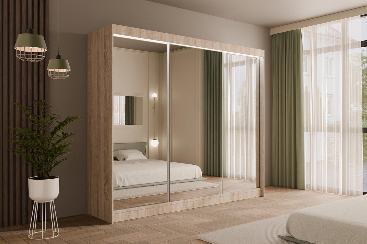 KLEIDERSCHRANK AMOHA mit LED - 250 cm - Sonoma Eiche - Sonoma Eiche, Holzwerkstoff (250/215/61cm) - ALTDECOR