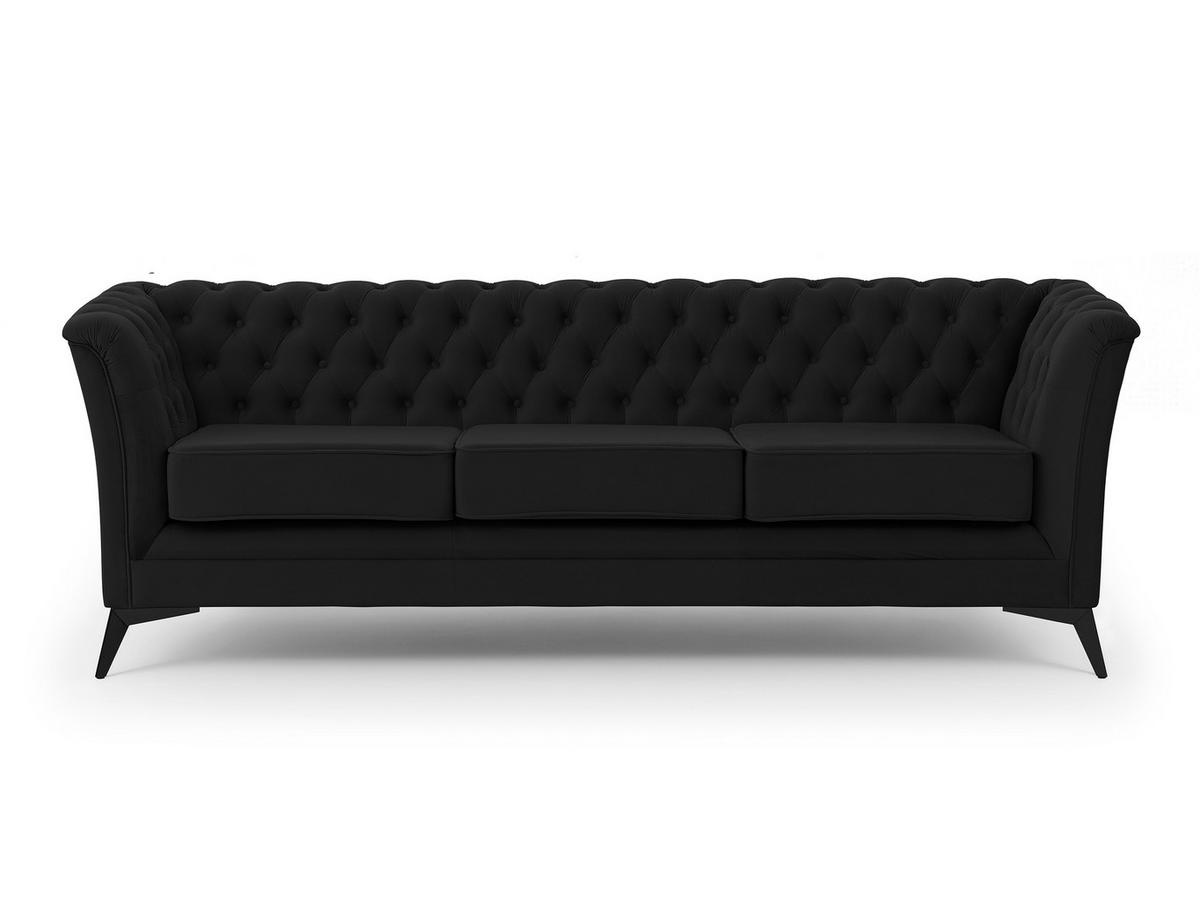 CHESTERFIELD-SOFA 3-sitzer Whitby Schwarz Samt mit schwarzen Füßen - Schwarz, Holz/Textil (237/78/82cm) - S-Style Möbel