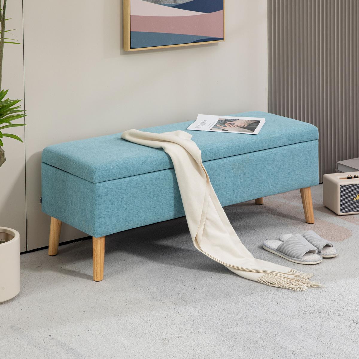 TRUHENBANK scandinavia Polyester Holz Blau - Blau, Kunststoff (39/45/110cm) - HOMCOM