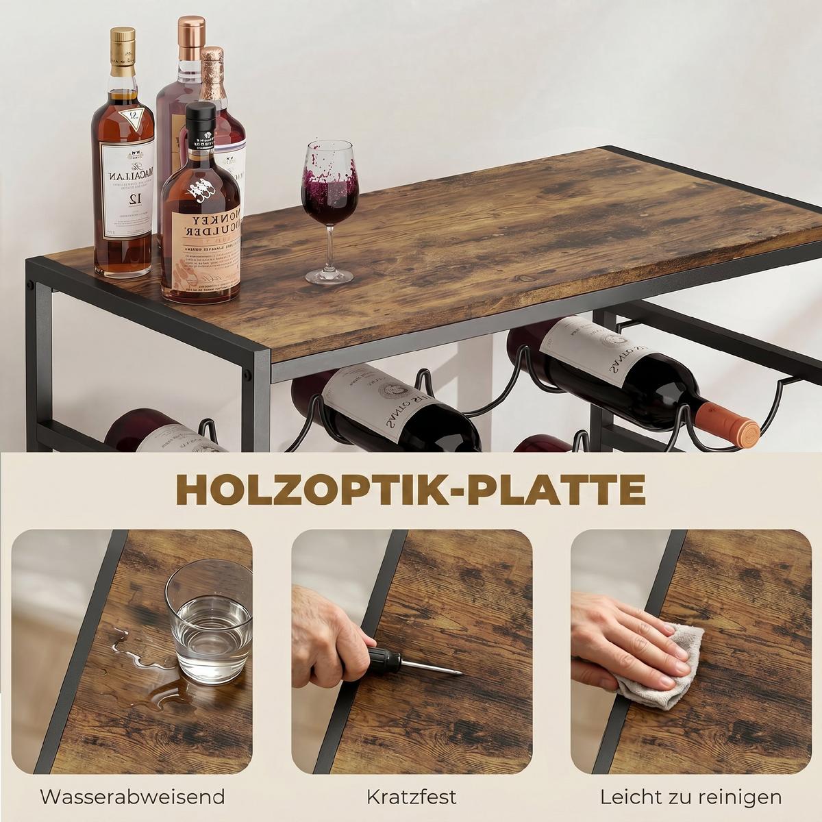 WEINREGAL Spanplatte Metall Rustikal-Braun - Braun, Metall (30/88.5/59cm) - HOMCOM