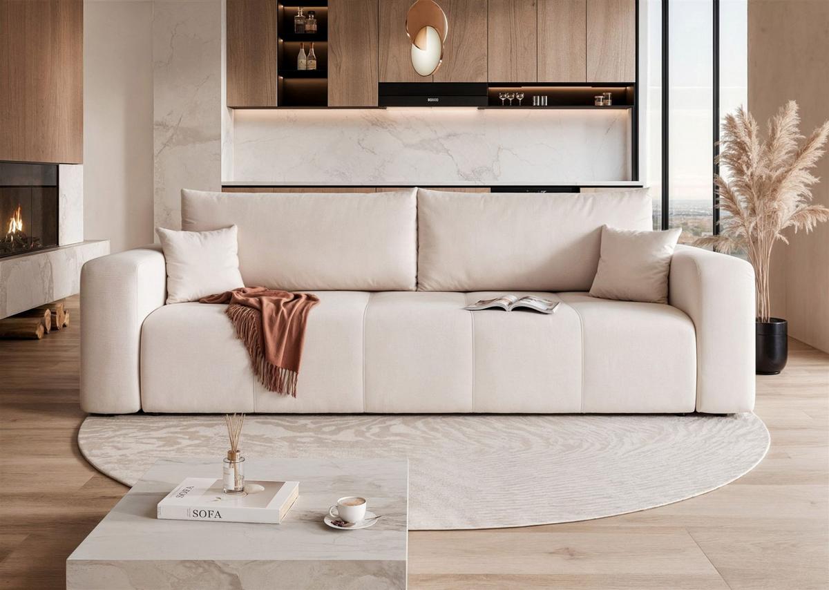 SCHLAFSOFA Leros - Creme, Holzwerkstoff/Textil (244/79/93cm) - Fun Möbel