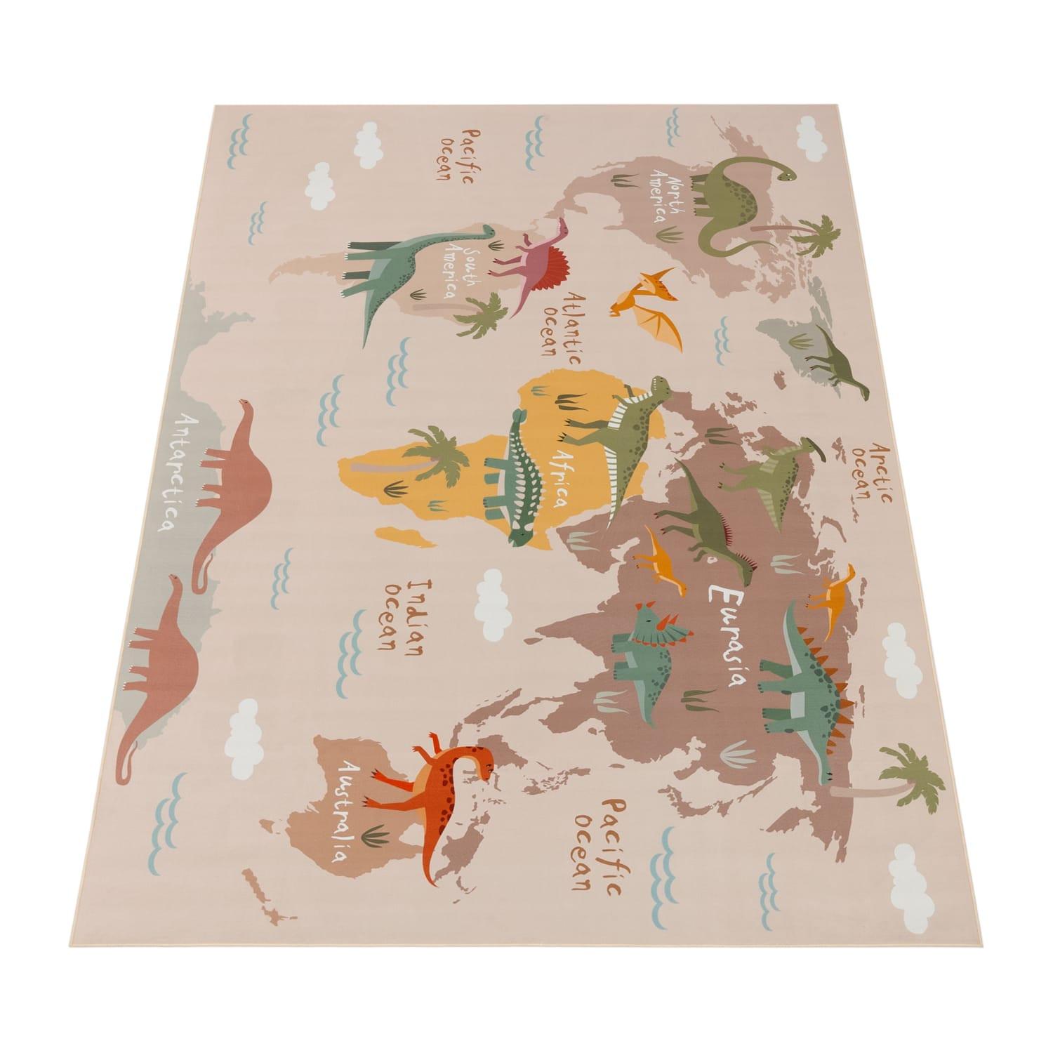KINDERTEPPICH Waschbar, mit Dino-Motiv, Beige, 100 x 200 cm - Beige, Textil (200/100cm) - KADIMA DESIGN