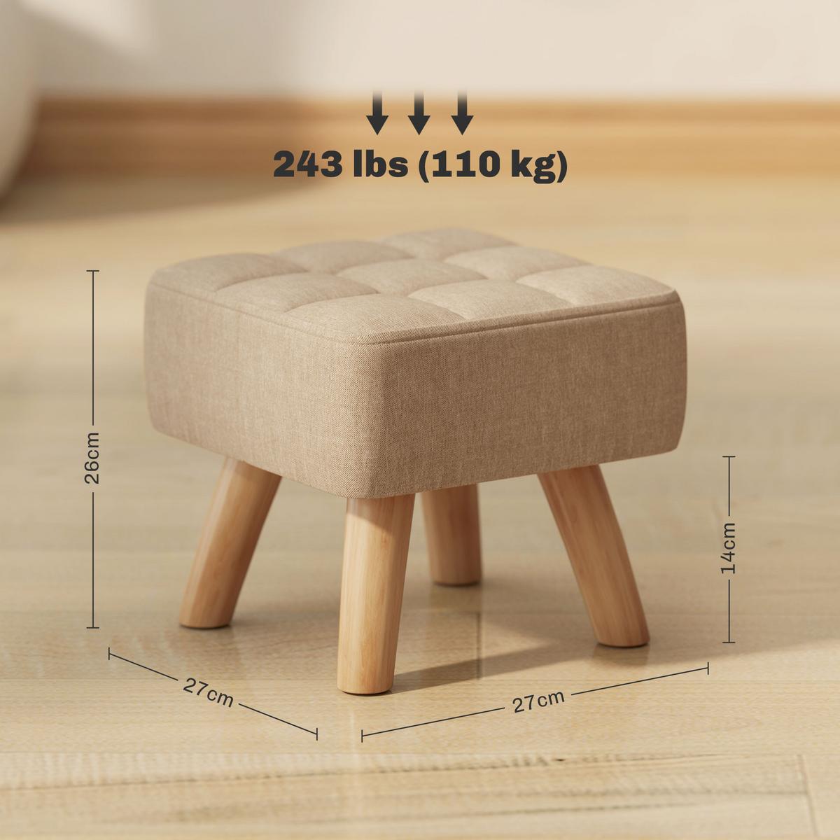 FUSSHOCKER Hocker Moderner Sitzhocker mit Leinenoptik, Holzbeine, Braun - Braun, Kunststoff (27/26/27cm) - HOMCOM