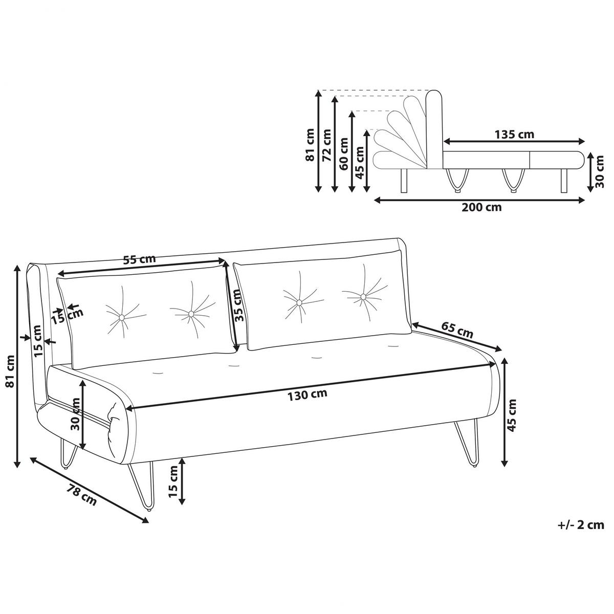 2-SITZER-SCHLAFSOFA hellgrau/schwarz Vestfold - Schwarz/Grau, Textil (130/81/78cm) - Beliani
