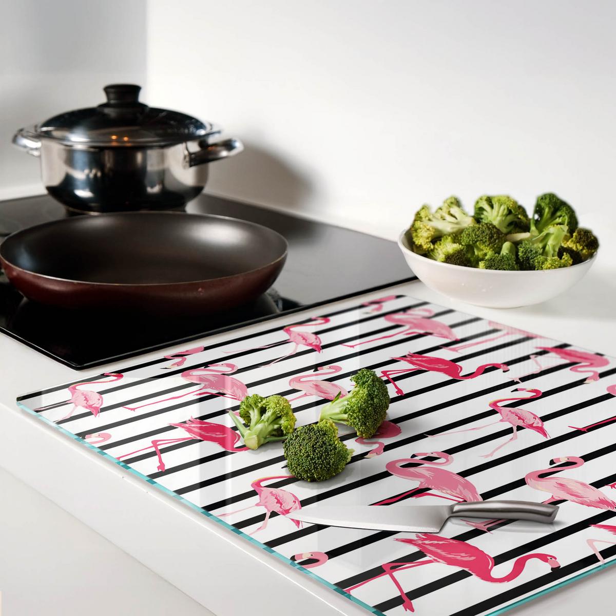 GLASPLATTE 60x52 cm Flamingo-Streifen - Braun/Hellgrün, Glas (60/0.4/52cm) - TULUP