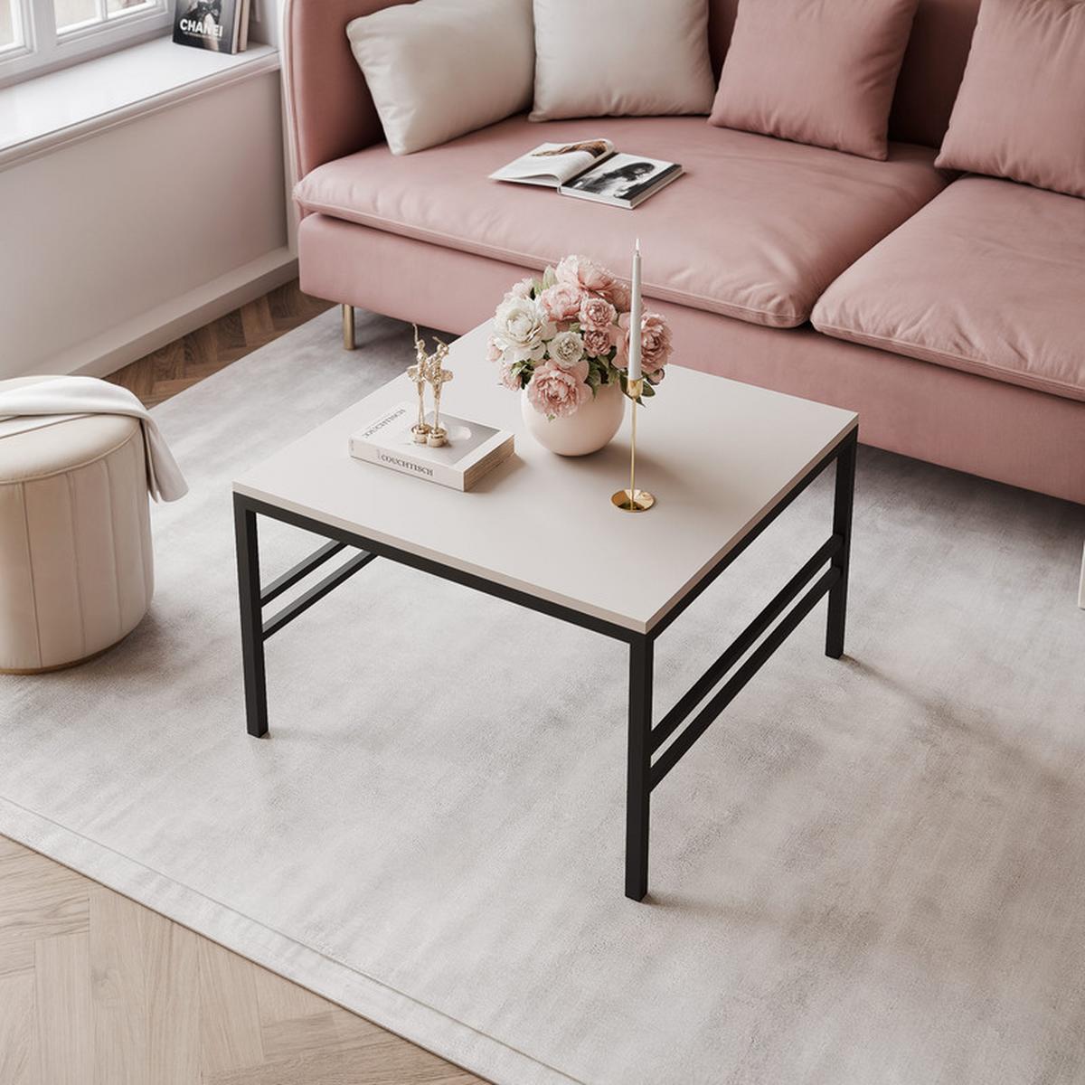 COUCHTISCH FORMA 70/70 cm Quadrat, Kaschmir / Schwarz matt - Kaschmir/Schwarz, Metall (70/70/46cm) - Idohome