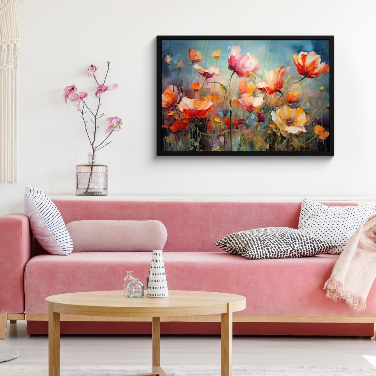 POSTER MIT RAHMENGERAHMTES BILD Blumen - Aquarell - Kunst - Botanisch - Natur 90x60 cm - Orange, Papier (90/60cm) - MuchoWow
