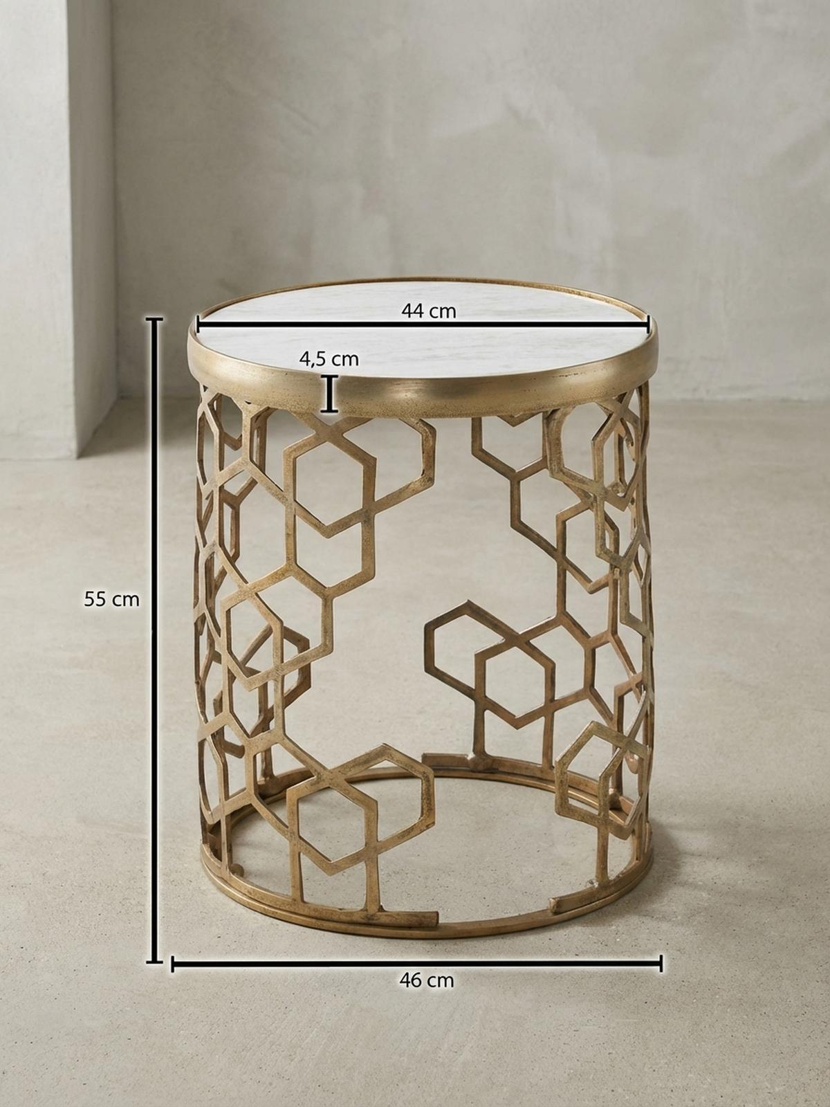 BEISTELLTISCH – Rund Marmoroptik Goldfarben Metall 44 cm Durchmesser - Goldfarben/Weiß, Stein/Metall (46/46/55cm) - KADIMA DESIGN