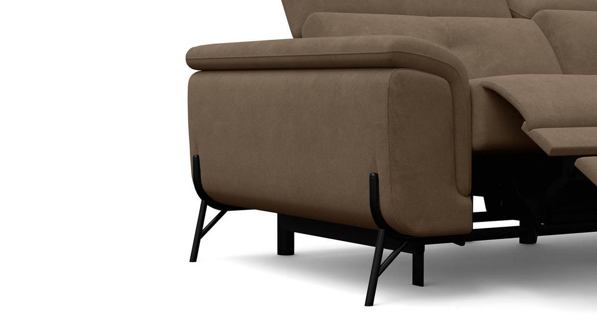 SOFA RELAX AVENA 3-Sitzer, brauner Veloursstoff - Schwarz/Braun, Holz/Textil (204/80/108cm) - Courtois Laville