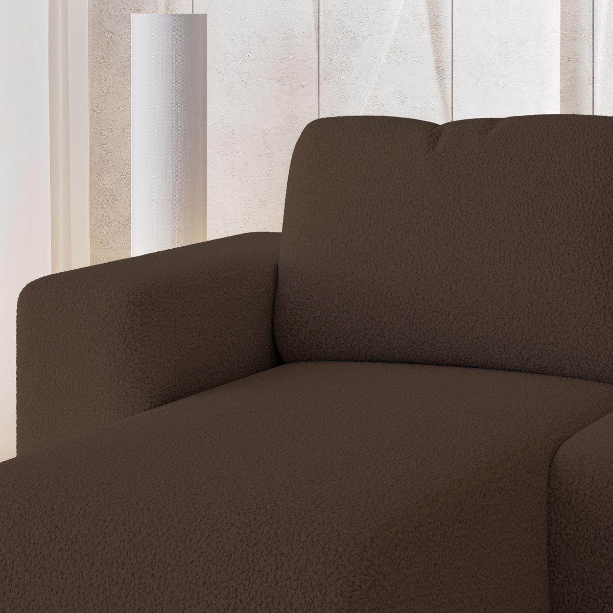 ECKSOFA RINOVA Braun Boucle-Stoff mit Schlaffunktion - Braun, Holz (250/143cm) - MASSENO
