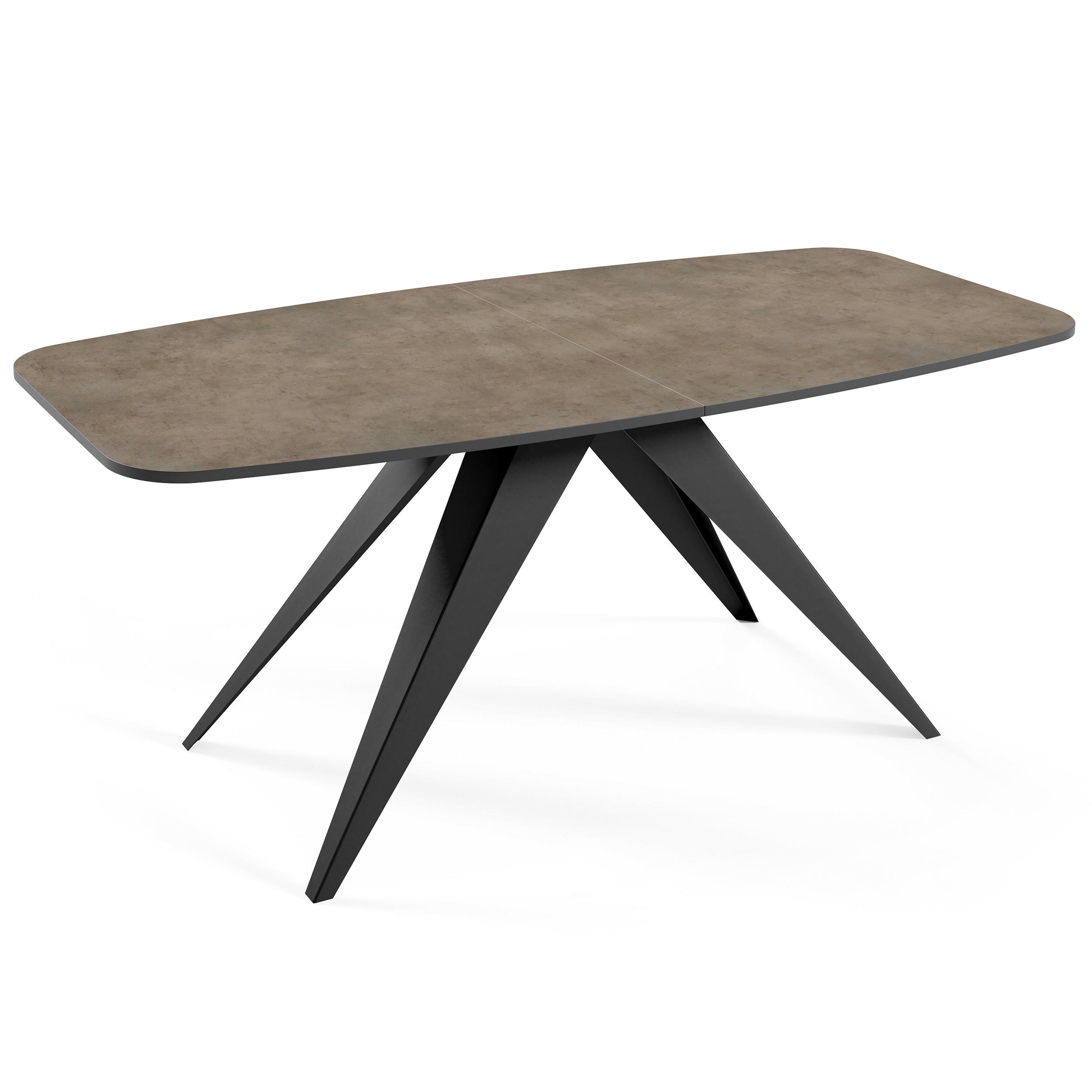ESSTISCH Ferini, Ovaler Tisch mit Ausziehfunktion, 180-220x90 cm, Schwarz+Dunkelgrau Chicago Concrete - Schwarz/Grau, Metall (180/90/76cm) - Beautysofa