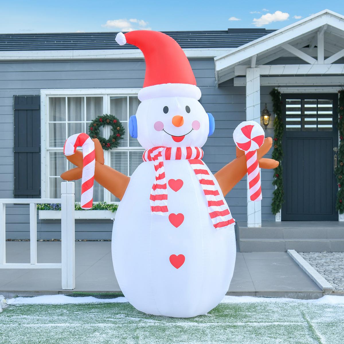 AUFBLASBARER Schneemann, Polyestertuch, Weiß+Rot - Multicolor, Kunststoff (100/240/180cm) - HOMCOM