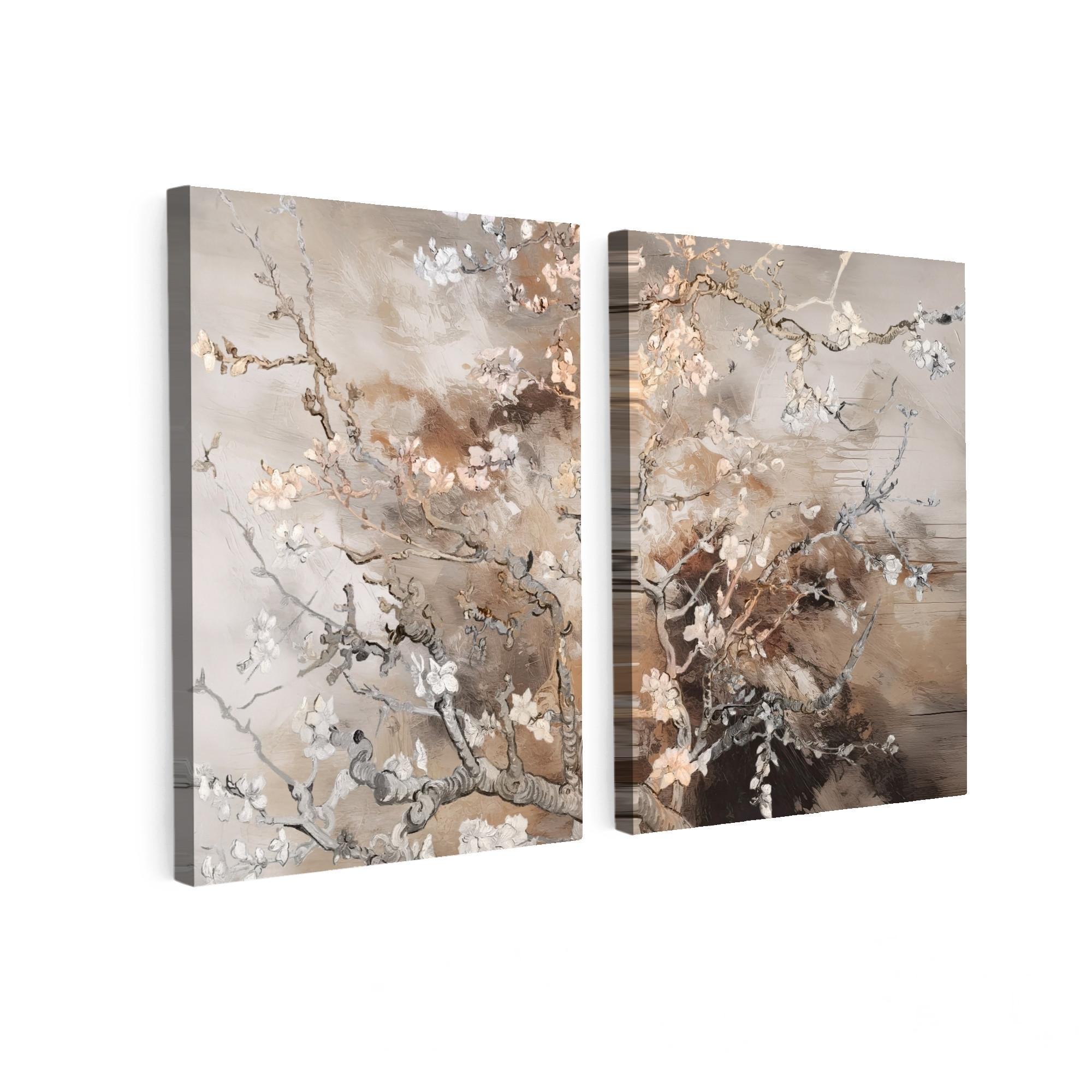 LEINWANDBILD 2er Set Mandelblüte - Abstrakt - Beige 60x40 cm - Beige, Textil (60/40cm) - MuchoWow