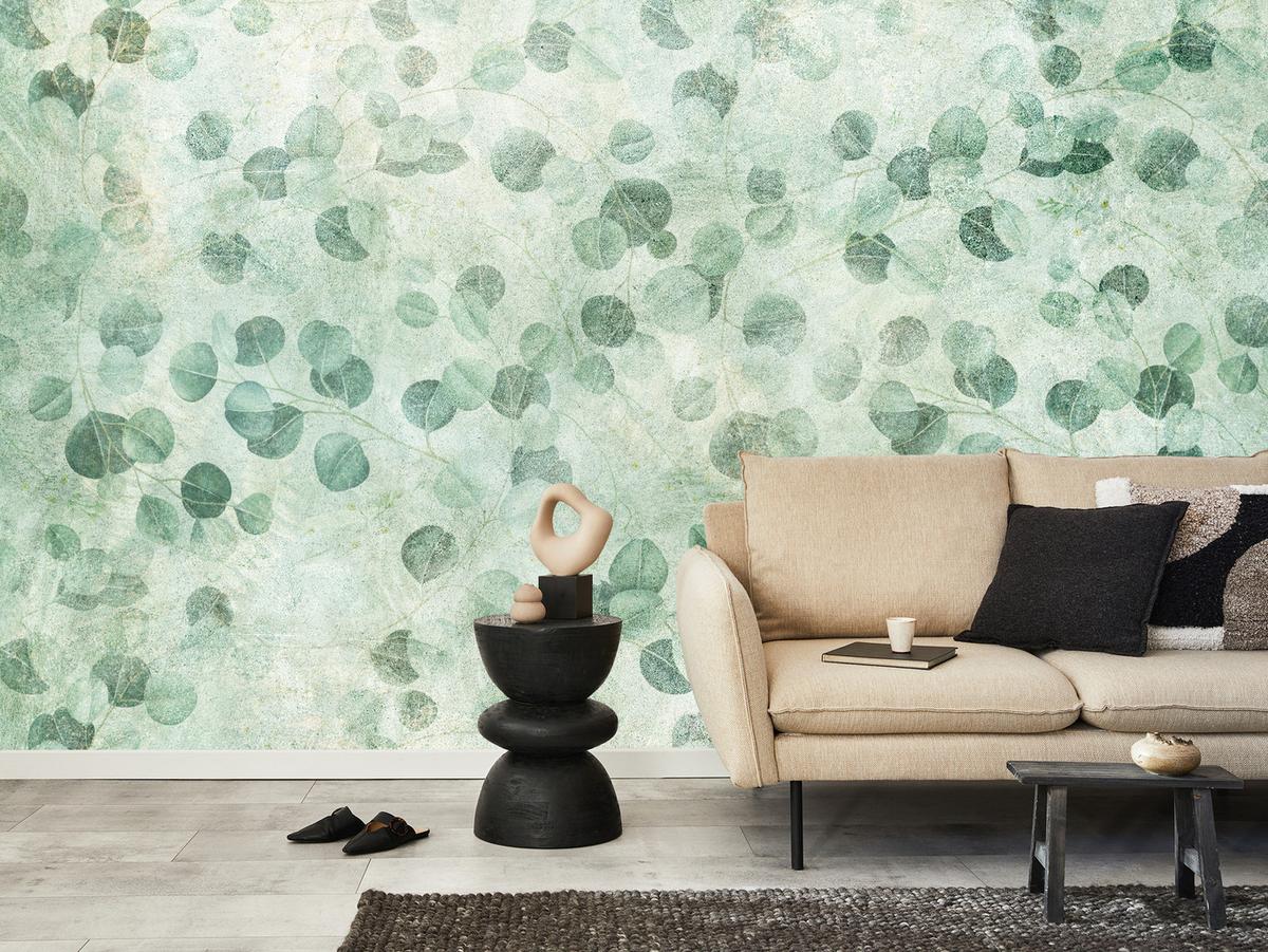 FOTOTAPETE Grüne Blätter Beton Optik Natur 250x175 - Grün, Papier (250/175cm) - Muralo
