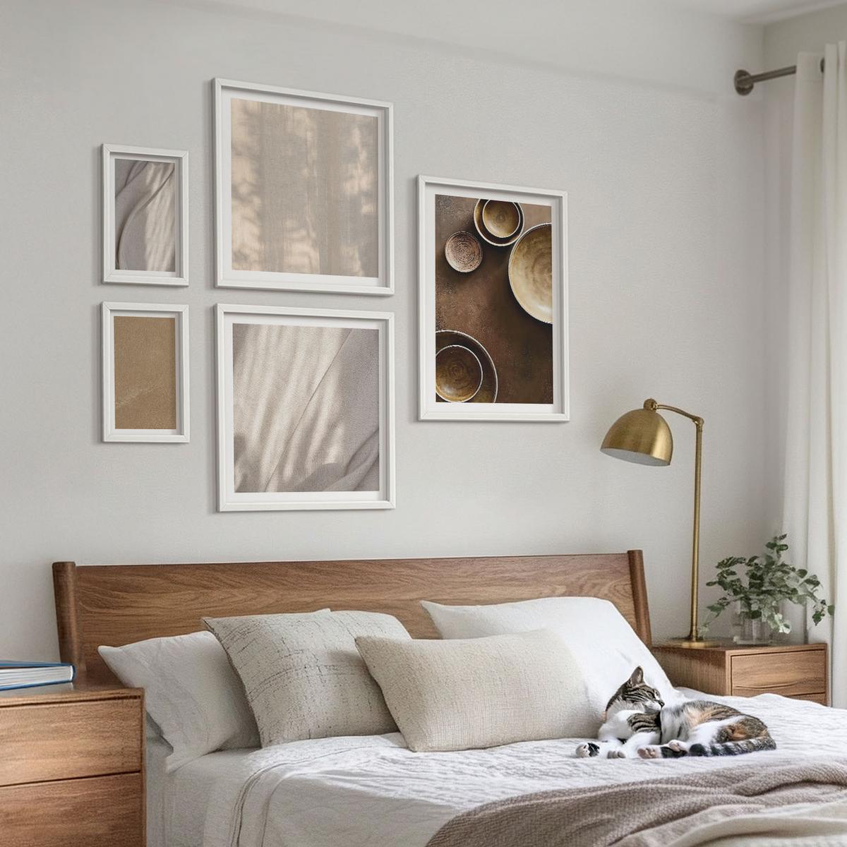 BILDER SET 5er Set - 50x50 cm & 20x30 cm & 40x60 cm Weißer Rahmen - Strukturen, Texturen, Minimalismus - Weiß, Kunststoff (40/60cm) - TULUP