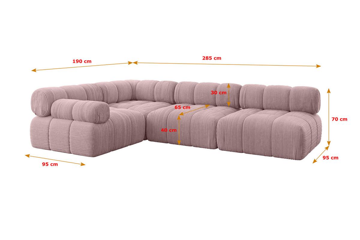 ECKSOFA modulares Sofa Mende-L2 - 285x190x70 cm Rosa Cord - Rosa, Holzwerkstoff/Textil (285/190cm) - ALTDECOR