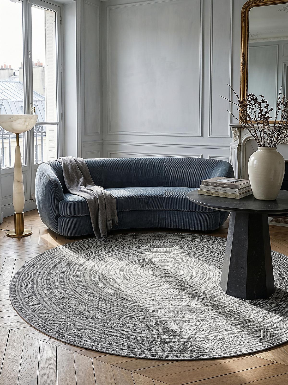 RUNDTEPPICH Orientalisch BORNO Polypropylen Anthrazit 120 x 120 cm - Anthrazit, Textil (120/120cm) - KADIMA DESIGN
