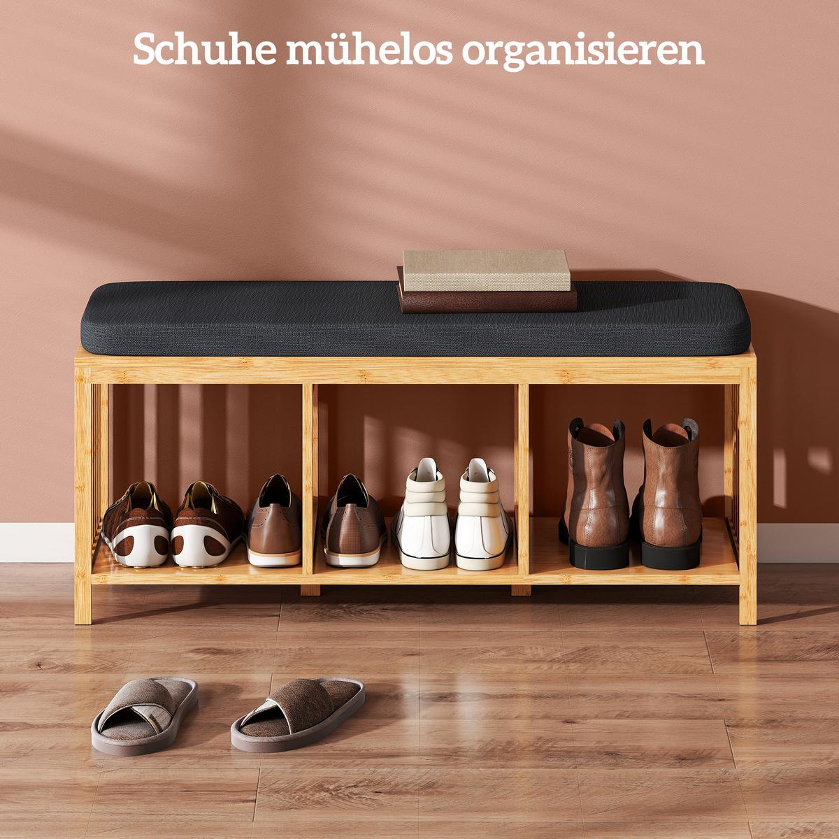 SCHUHBANK Bambus Polyester Naturholz - Naturfarben, Holz (102/45/33cm) - HOMCOM