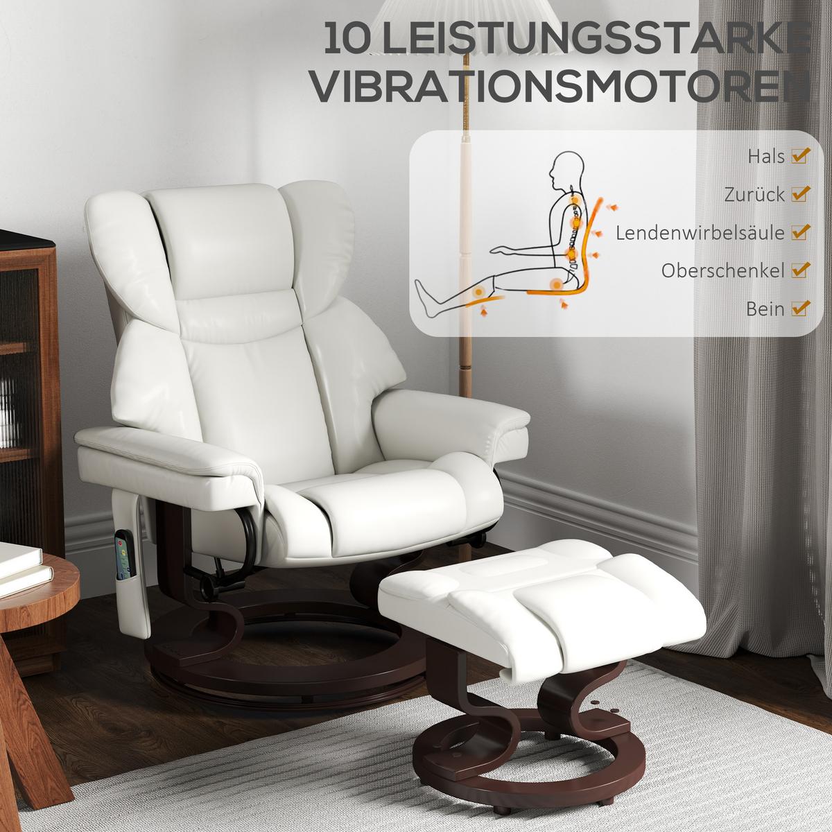 RELAXSESSEL mit Fußhocker, Elektrischer Fernsehsessel mit Liegefunktion, Cremeweiß - Dunkelbraun/Creme, Holz/Metall (82/101/79cm) - HOMCOM