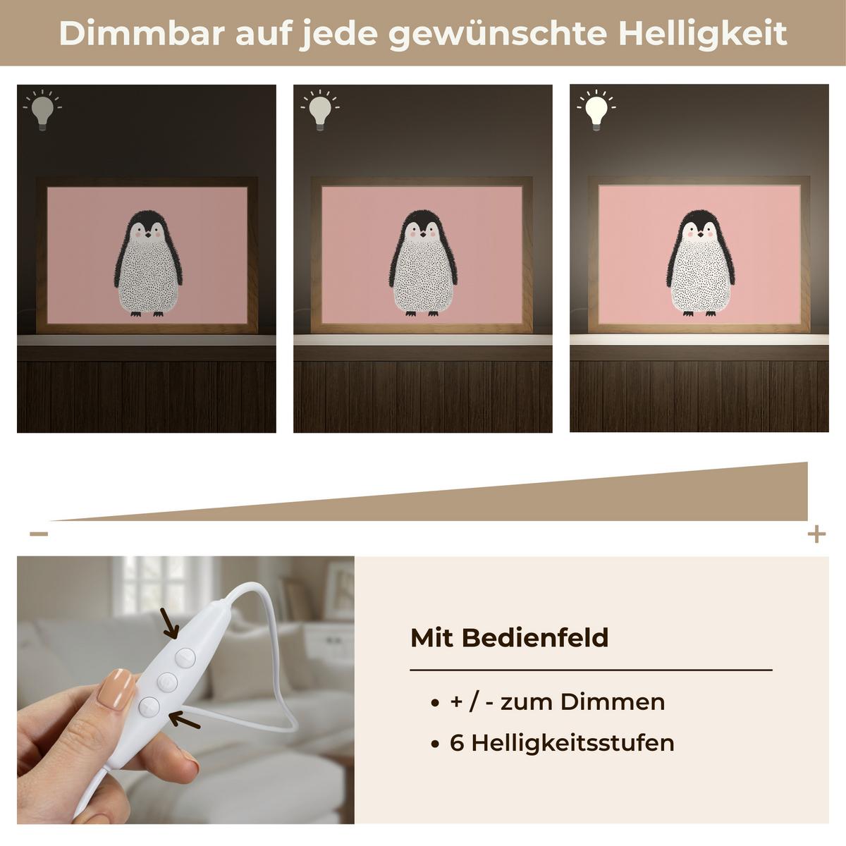 WANDLEUCHTE Pinguin - Punkte - Minimalistisch - Rosa 30x20 cm - Rosa, Holzwerkstoff (30/20/8cm) - OnlyWow