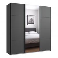 SCHWEBETÜRENSCHRANK 3-türig B180/H208/T64 cm in Grafit, Kleiderschrank mit einer Spiegeltür / 22512 - Graphitfarben/Weiß, Holzwerkstoff/Metall (180/208/64cm) - luma-home