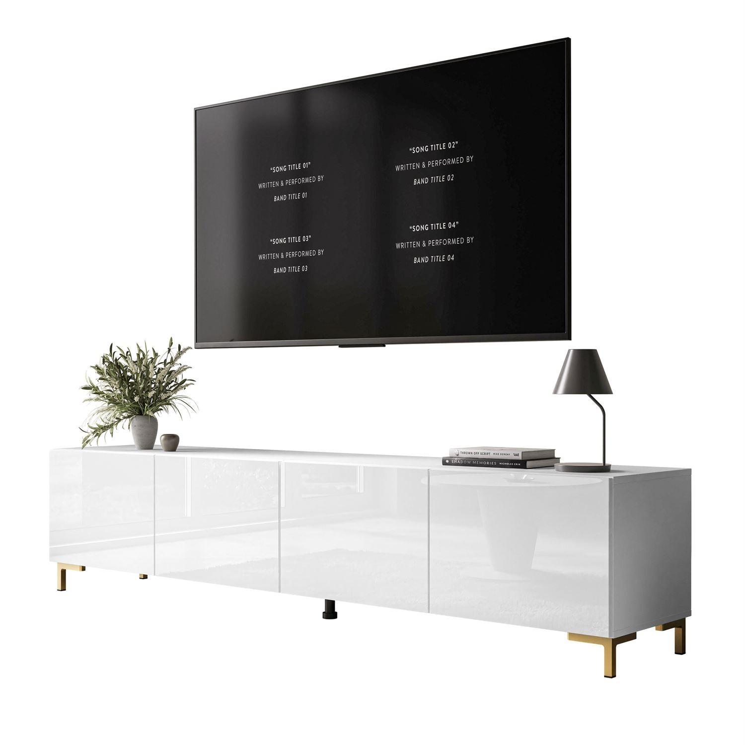 TV-LOWBOARD COLGANTE 200 cm auf Gold Kunststoffbeinen - Weiß Hochglanz/Goldfarben, Holzwerkstoff/Kunststoff (200/45/40cm) - Lookway