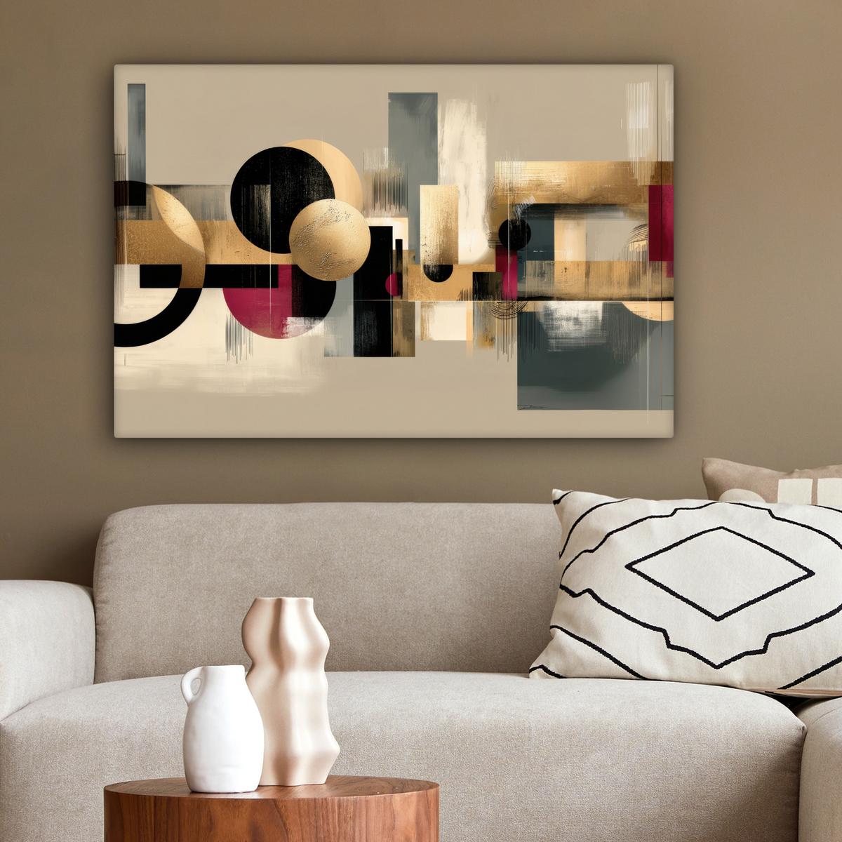 LEINWANDBILD Abstrakt - Formen - Beige - Texturen Gemälde 60x40 cm - Beige, Textil (60/40cm) - MuchoWow
