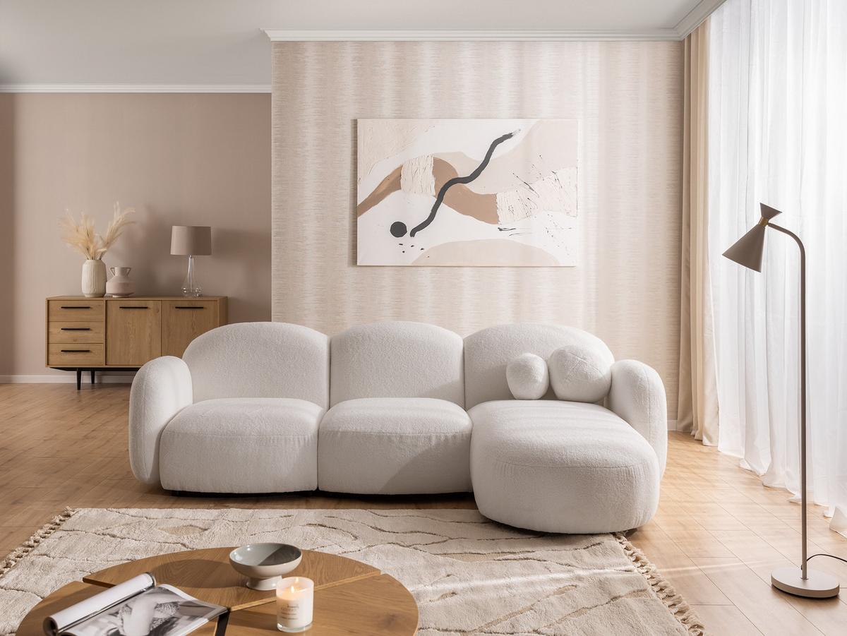 ECKSOFA Nuvola mit abgerundetem Design Schwarz Bouclé-Stoff - Ottomane Rechts - Schwarz/Weiß, Holz/Kunststoff (268/146cm) - S-Style