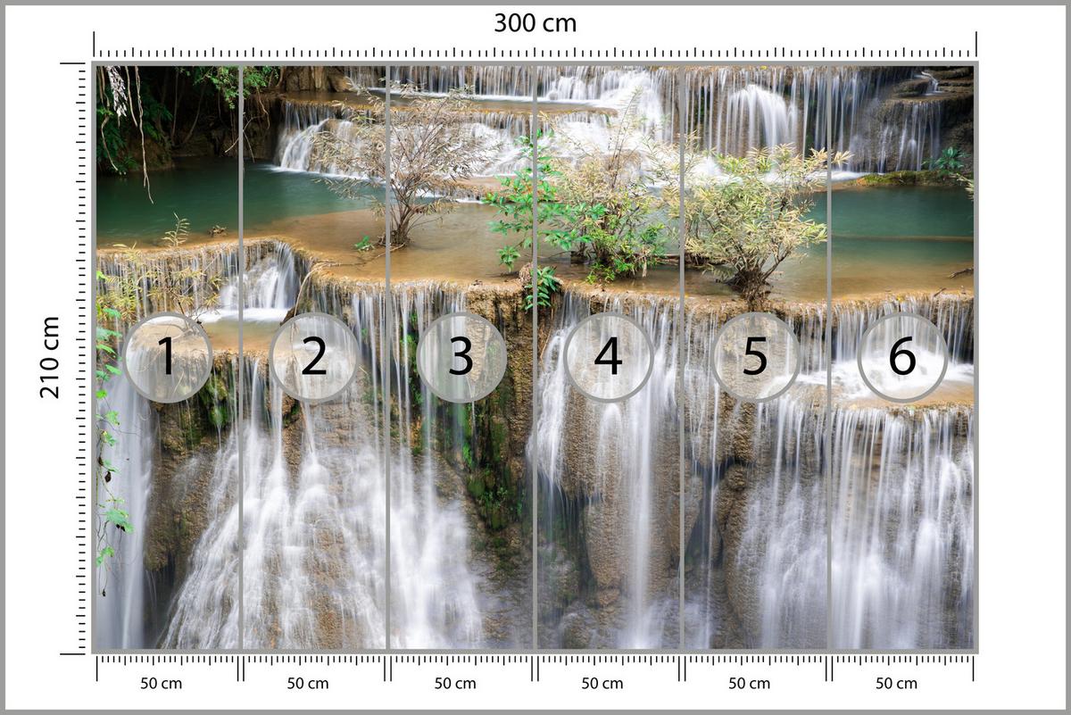 FOTOTAPETE für Wohnzimmer Wasserfall Panorama Pflanzen Natur 300x210 - Blau/Beige, Papier (300/210cm) - Muralo