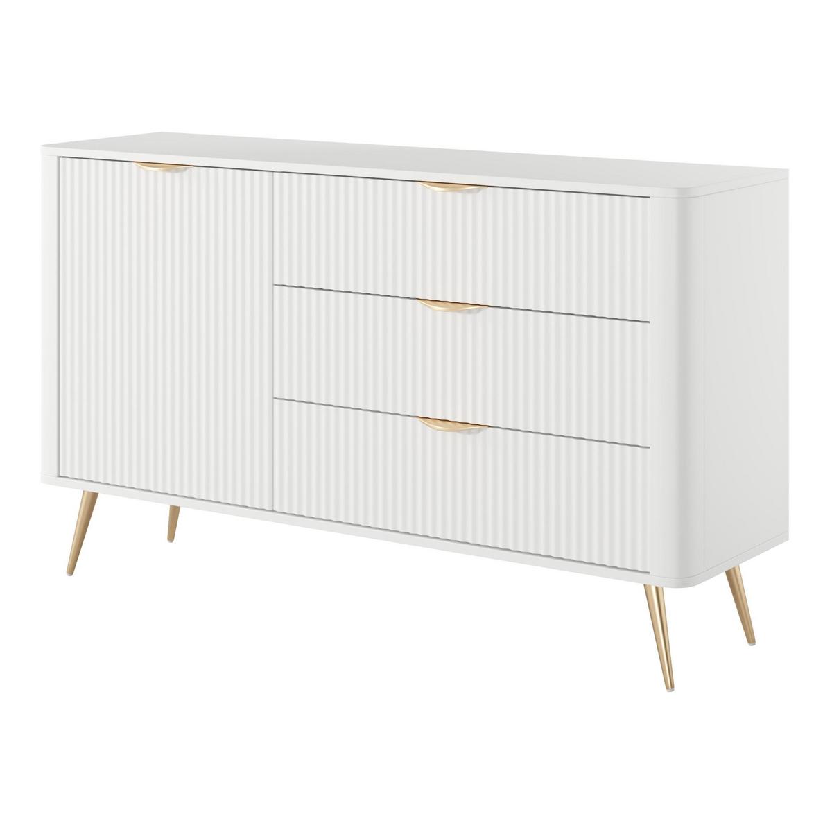 SIDEBOARD Vespasia 1T 3S Beige 138,2/81,2/38 cm – Geriffelte Fronten - Goldfarben/Weiß, Holzwerkstoff/Metall (138.2/81.2/38cm) - AX Living