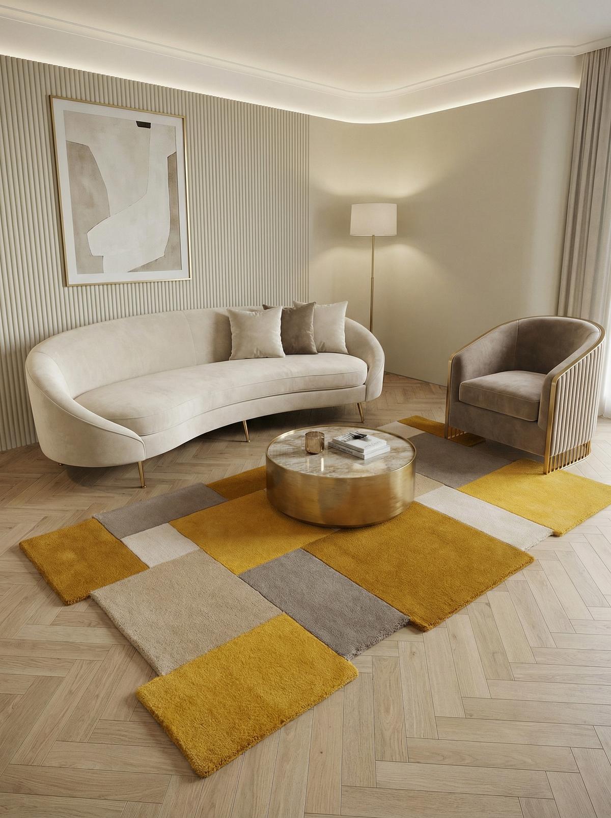 WOLLTEPPICH HALLEIN, geometrisch, Senfgelb, 120 x 180 cm - Gelb, Textil (120/180cm) - KADIMA DESIGN