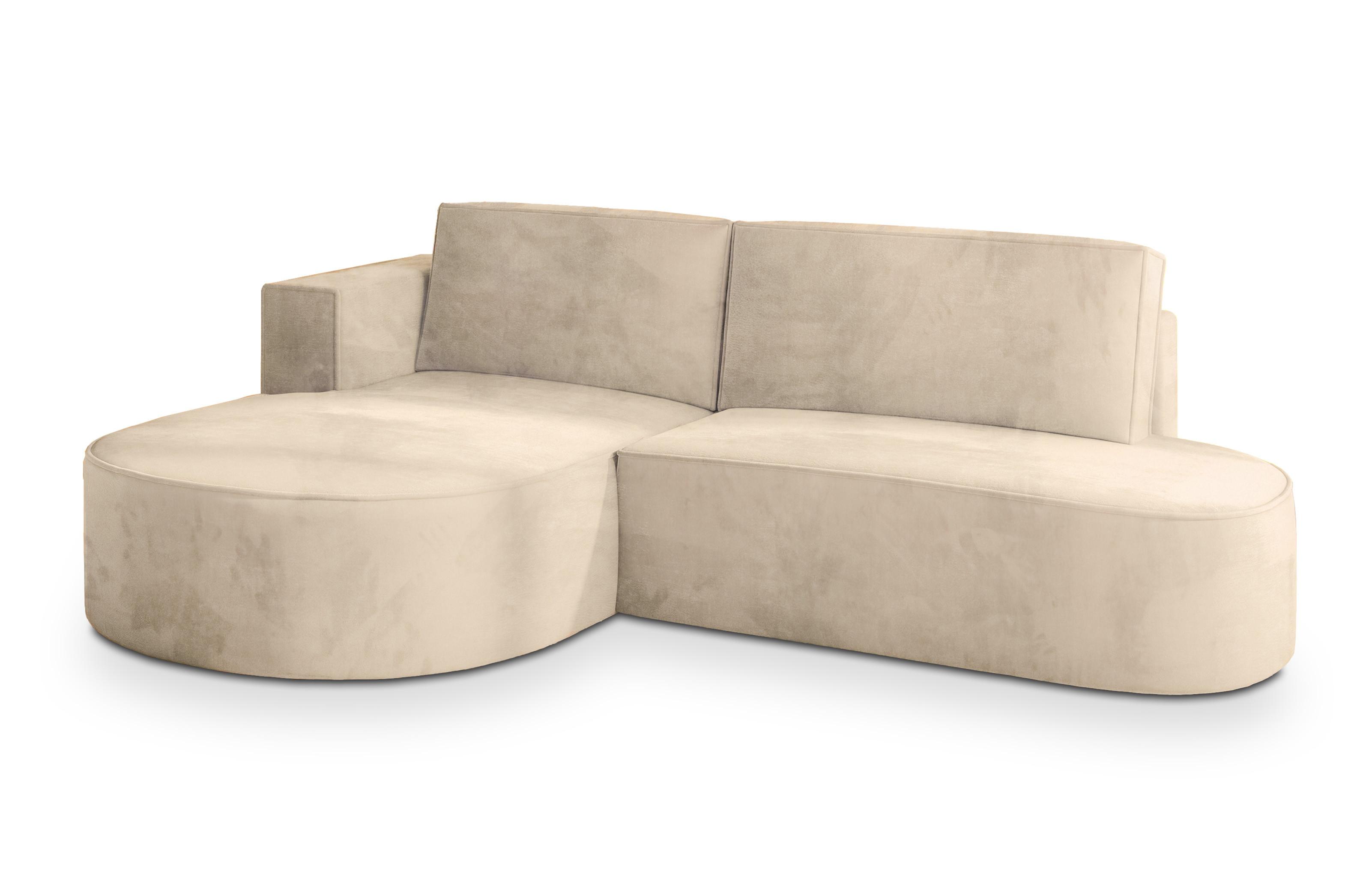 ECKSOFA CORTIO M L-S Creme Velours-Stoff mit Schlaffunktion - Creme/Grau, Holz/Kunststoff (265/174cm) - MASSENO