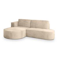 ECKSOFA CORTIO M L-S Creme Velours-Stoff mit Schlaffunktion - Creme/Grau, Holz/Kunststoff (265/174cm) - MASSENO