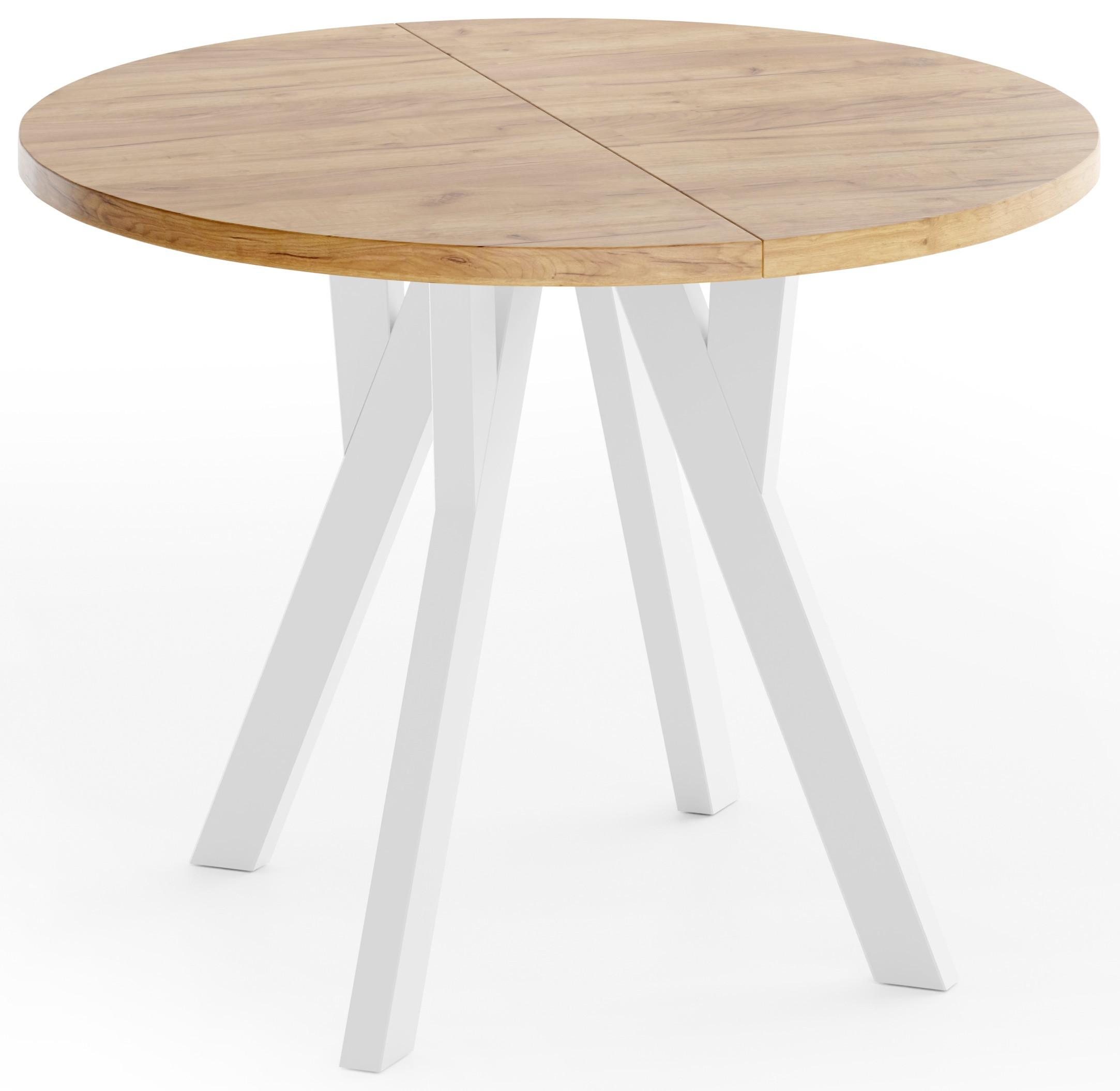 ESSTISCH Vero rund ausziehbar verlängerbar, Eiche Braun 80-130/80/77 cm - Eiche Wotan/Weiß, Holz/Holzwerkstoff (80/130/76.5cm) - WFL GROUP