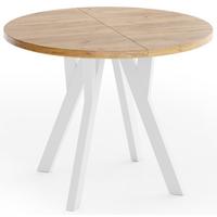 ESSTISCH Vero rund ausziehbar verlängerbar, Eiche Braun 80-130/80/77 cm - Eiche Wotan/Weiß, Holz/Holzwerkstoff (80/130/76.5cm) - WFL GROUP