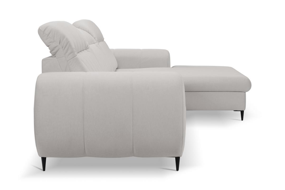 ECKSOFA PURO R-S Hellgrau Plüsch-Stoff mit Schlaffunktion - Hellgrau, Holz (275/166cm) - MASSENO