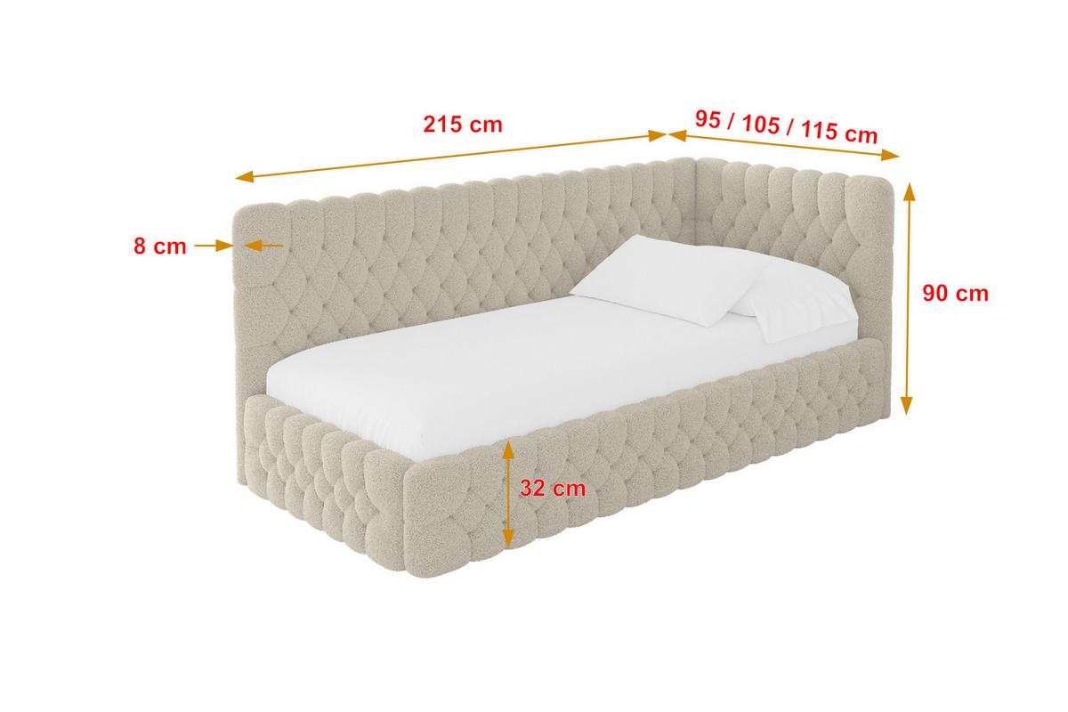 EINZELLBETT Jugendbett mit Bettkasten und Matratze H3/H4, Links - MULY 100x200 Dunkelbeige - Cappuccino, Holzwerkstoff/Textil (100/200cm) - ALTDECOR