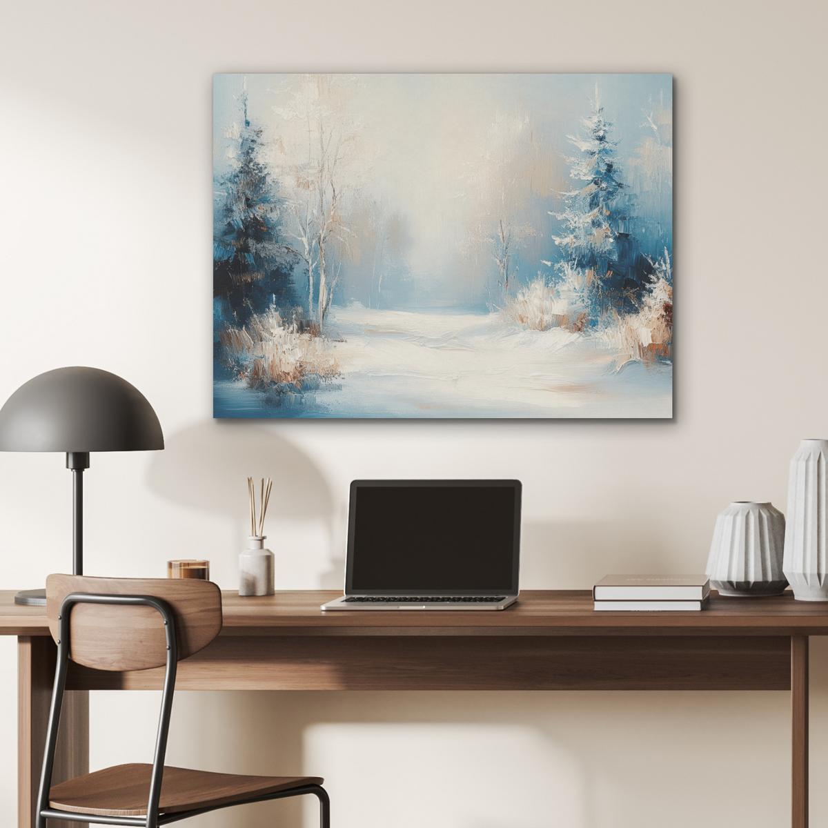 AKUSTIKBILD Wald - Winter - Natur - Abstrakt - Schnee Gemälde 80x60 cm - Weiß, Kunststoff (80/60/0.9cm) - MuchoWow